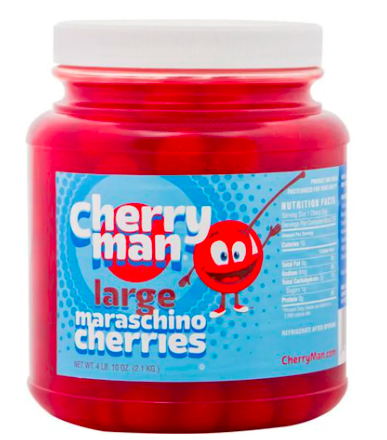 Cerezas, Marrasquino en Almíbar / Bote, 1 uni., 2.1 kg = (74.07 oz) / Cherry Man, Large