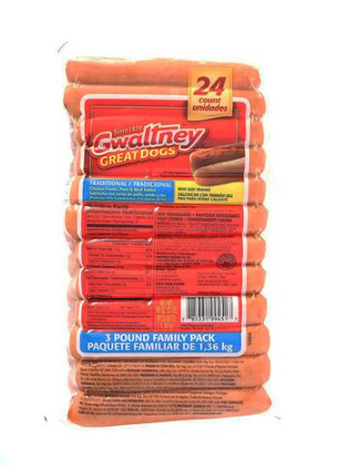 Salchicha de carne   / paquete, 1 uni., (1.36 kg / 3 libras = 24 uds) > Gwaltney,