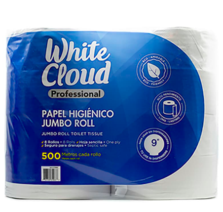 Papel higiénico institucional   / Rollo, 1 uni., 500 metros x rollo = (500 udm) / White Cloud,